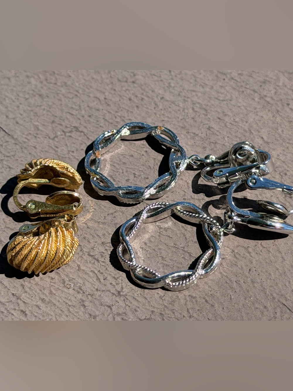 Its a Bundle! 2 Pairs Gold & Silver Crown Trifari 1960s Clip On Earrings